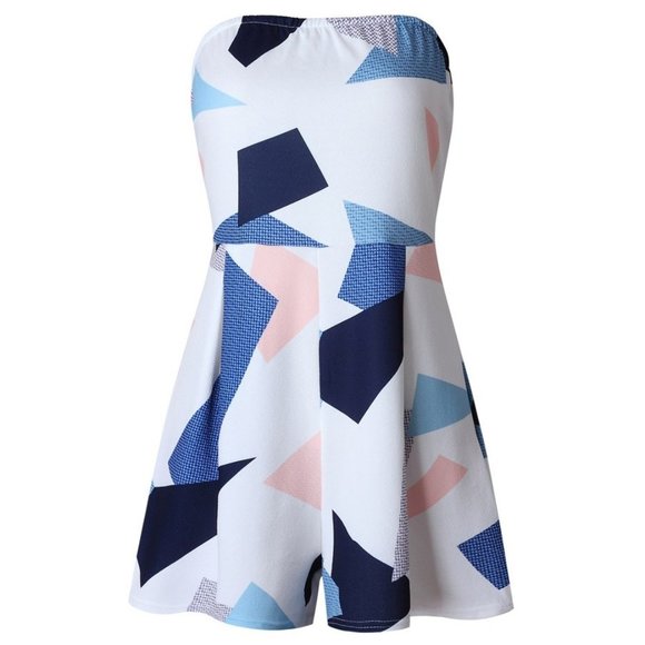 Off Shoulder Romper Shape Print Shorts Jumpsuit - Picture 2 of 11